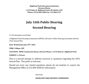 Highland Park Housing Commission : July 16th Public Hearing