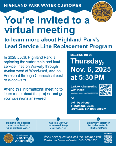 Virtual Meeting: Lead Service Line Replacement Program – Nov. 6, 2025 @ 5:30 PM