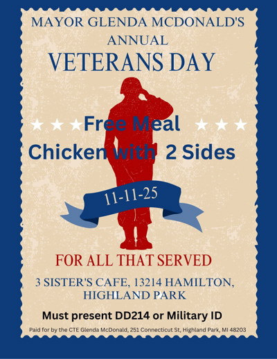 Mayor McDonald's Annual Veterans Day Free Meal Giveaway