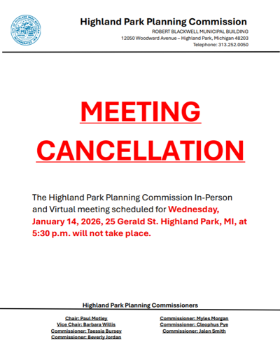 Planning Commission Meeting (Jan. 14, 2026)  Cancellation
