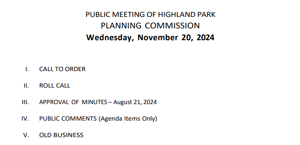 Planning Commission Meeting Agenda 11/20