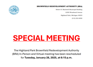 Highland Park Brownfield Redevelopment Authority Special Meeting Tuesday, Jan 28, 2025