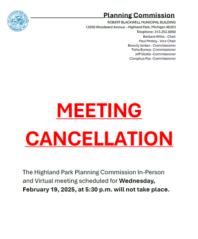 Planning Commission: Meeting Scheduled for Feb. 19, 2025 Cancelled